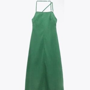 Gorgeous Green Adjustable Strap Linen Dress